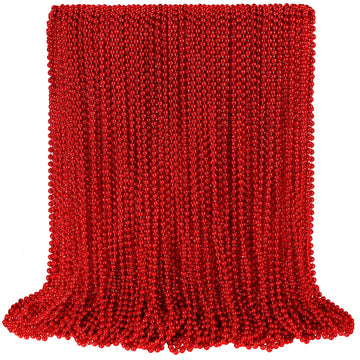 100 PCS Red Mardi Gras Beads, Red Beads Necklaces Christmas Necklaces 33'' Metallic Beaded Costume Necklaces Party Necklaces for
