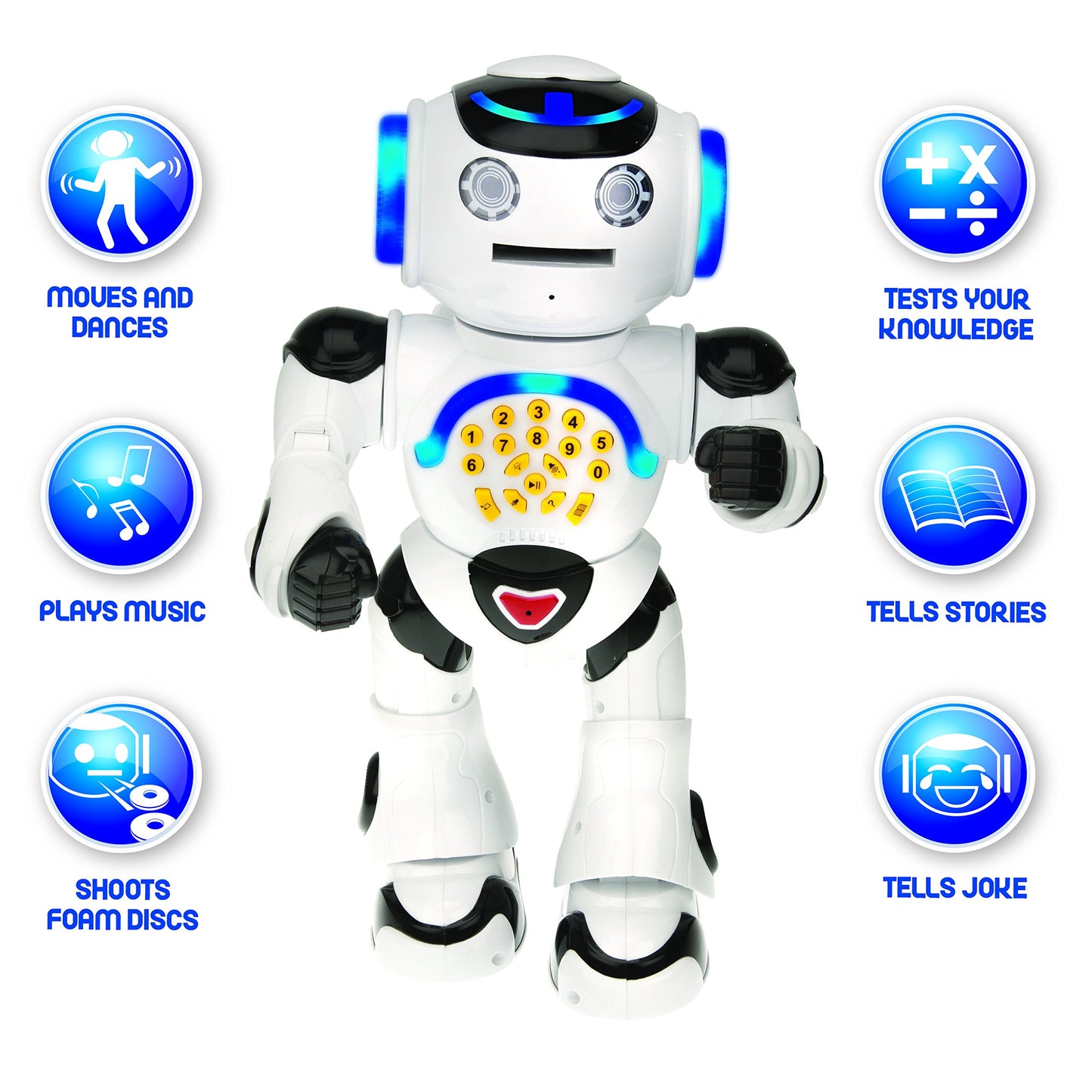 LEXIBOOK Powerman - Remote Control Walking Talking Toy Robot, Dances, Sings, Reads Stories, Math Quiz, Shooting Discs, and Voice