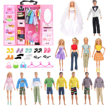Sotogo 54 Pieces Doll Clothes And Accessories For 11.5 Inch Girl Boy Doll Happy Wedding Playset Include 6 Sets Handmade Doll Groom Suit, Wedding Dress And 6 Pairs Shoes