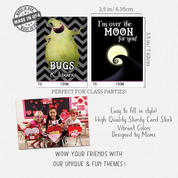 Silly Goose Gifts Nightmare Valentine's Day Classroom Exchange Cards, Set of 24, Satin Matte Cardstock, Black