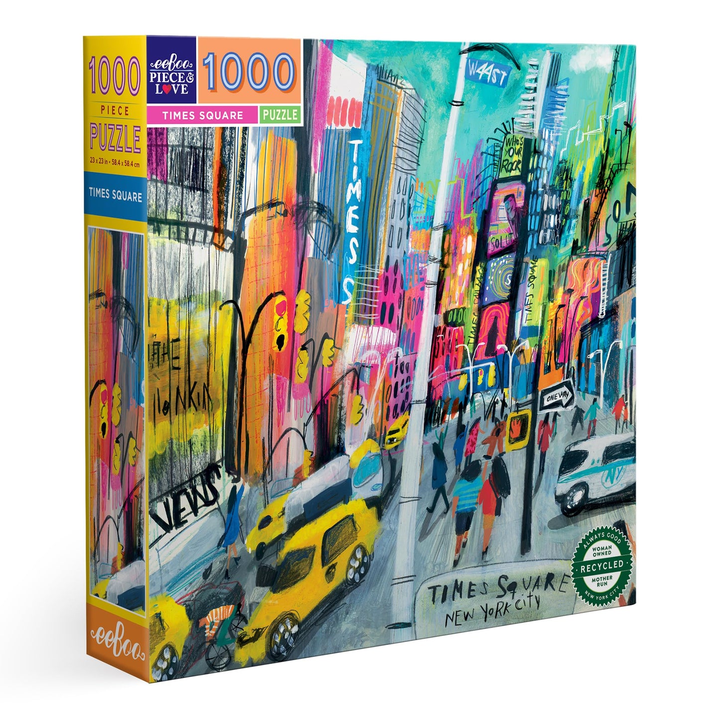 eeBoo Piece & Love: Times Square - 1000 Piece Puzzle - mature-themed Square Jigsaw  23x23  Includes Image Reference Insert  Glossy Pieces