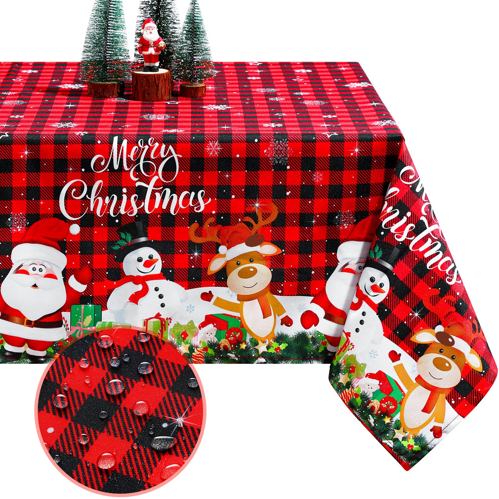 Tiamon Fabric Christmas Tablecloth Table Cover for Rectangle Table, Washable Snowman Santa Claus Table Cloth Decorations for Xma