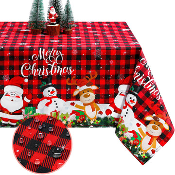Tiamon Fabric Christmas Tablecloth Table Cover for Rectangle Table, Washable Snowman Santa Claus Table Cloth Decorations for Xma