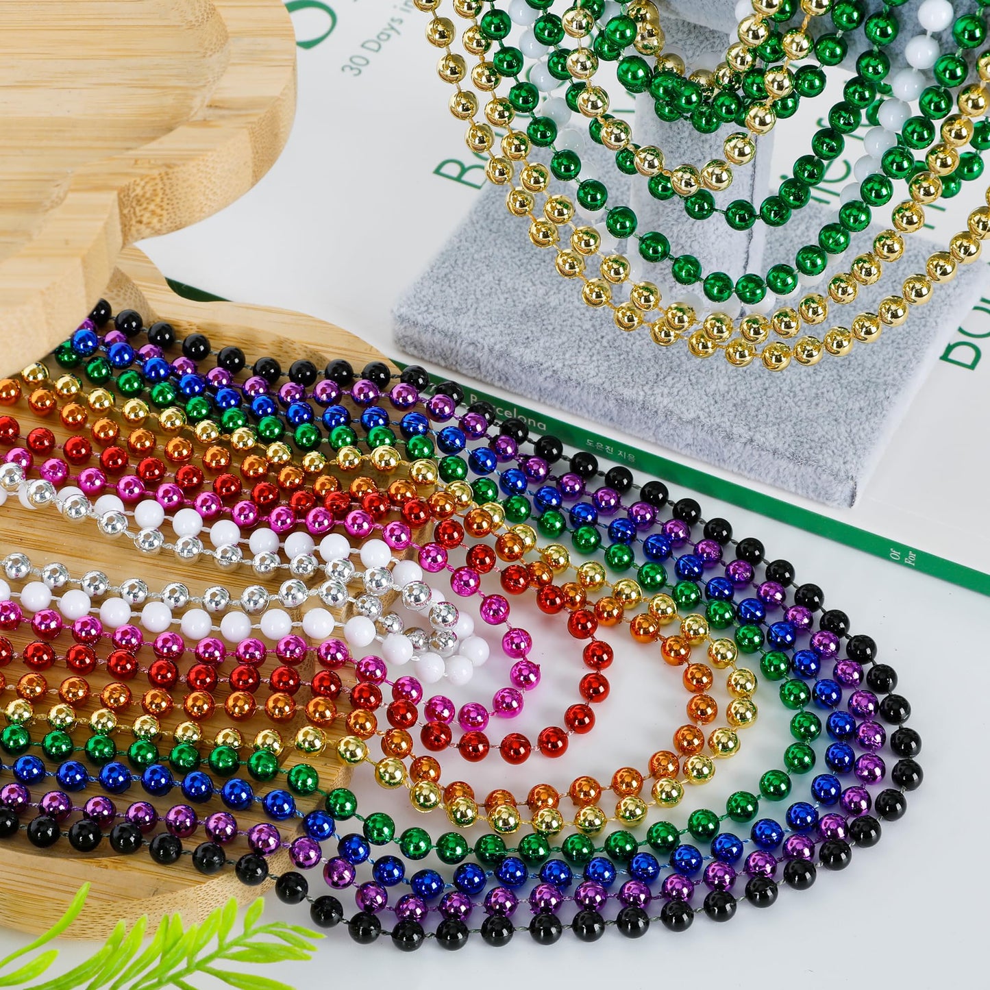 100PCS Mardi Gras Beads, 10 Kinds of Color Bead Necklace Toy Party Favors, 33'' Bead Costume Bulk, Festival Parade Throw Accesso