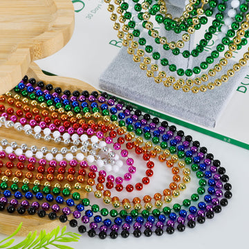 100PCS Mardi Gras Beads, 10 Kinds of Color Bead Necklace Toy Party Favors, 33'' Bead Costume Bulk, Festival Parade Throw Accesso