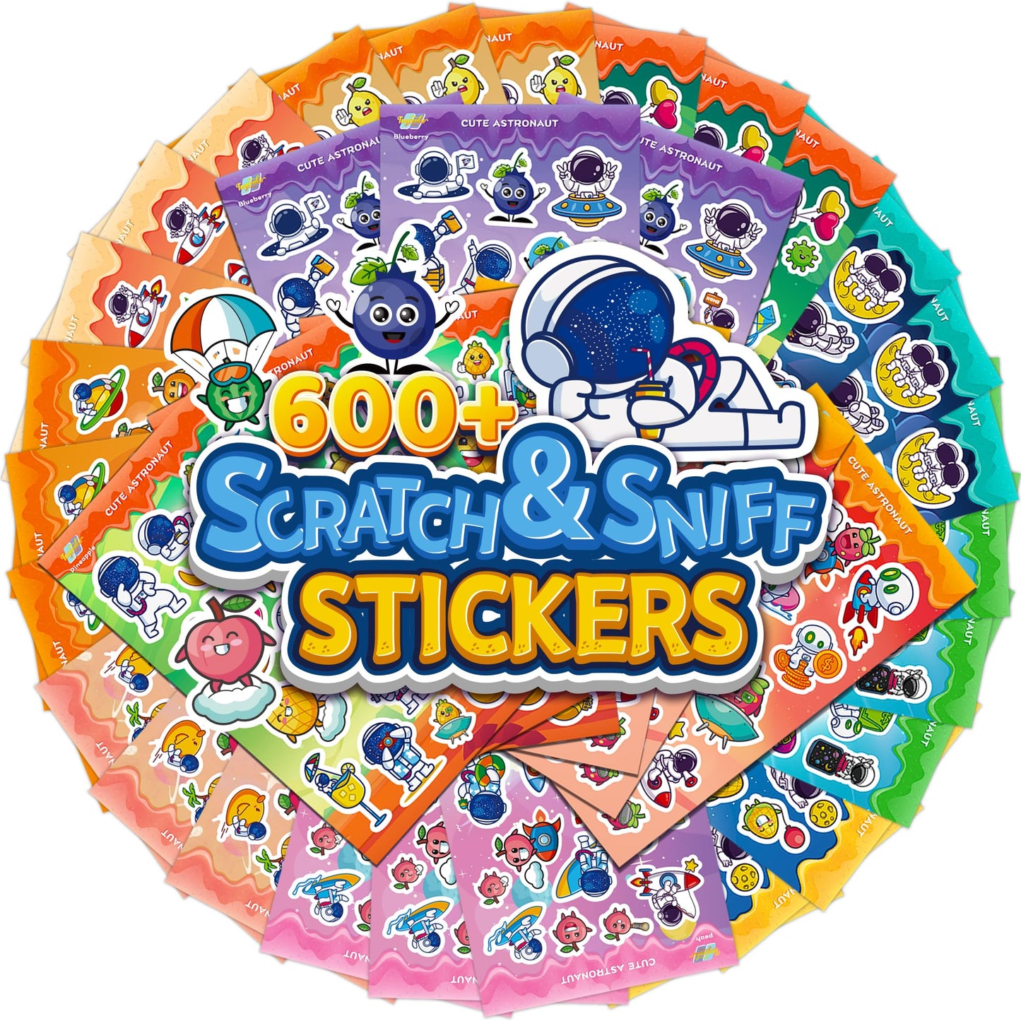Tageenla Smelly Stickers For Kids, 600+ Scratch And Sniff Stickers, 36 Sheets Scented Stickers, Fun Space Sticker Sheets For Stu