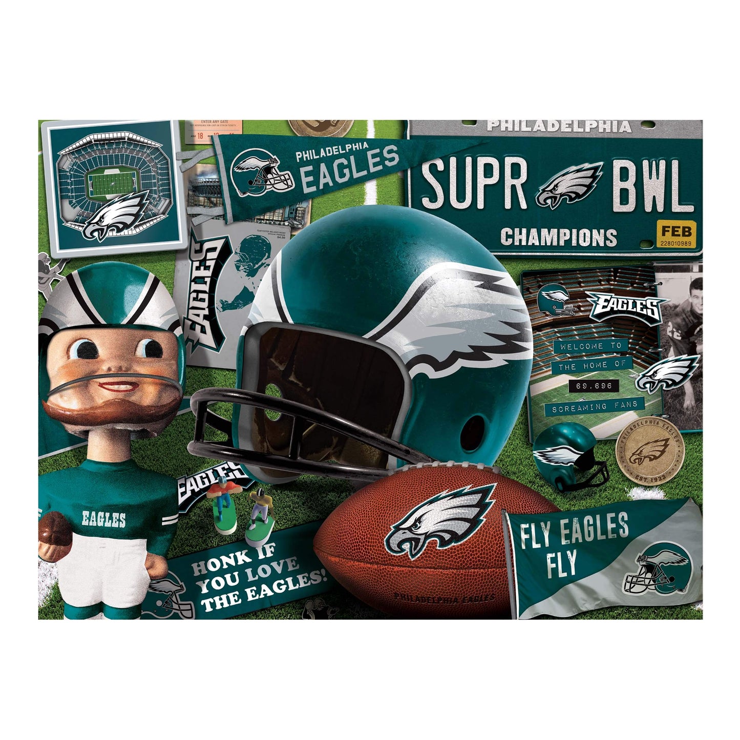 YouTheFan NFL Philadelphia Eagles Retro Puzzle - 500 Pieces, Team Colors, Cardboard, Model 0951469