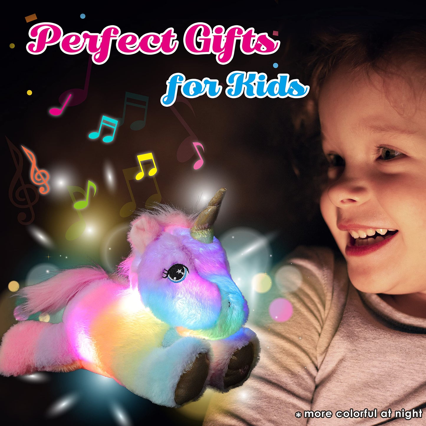 Cuteoy Plush Unicorn Nightlight Toy, 13" Pink Fabric, LED Glowing, Singing Lullabies, Perfect Gift for Kids, Boys & Girls