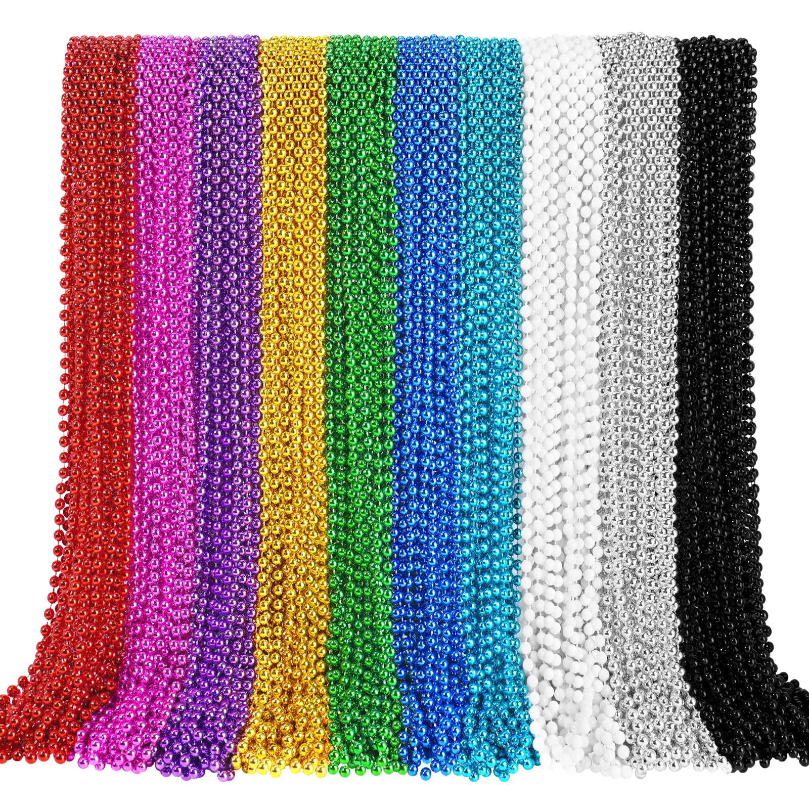 YAXINRUI 150 PCS Mardi Gras Beads, Party Beads Necklaces for Mardi Gras, Christmas, St. Patrick's Day, Beads Party Favors, Metal