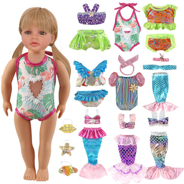18'' Doll Swimwear Bundle (9 Sets) | Mermaid Tail & Bikini Outfits With Hair Accessories | Summer Water Play Costumes & Party Dr