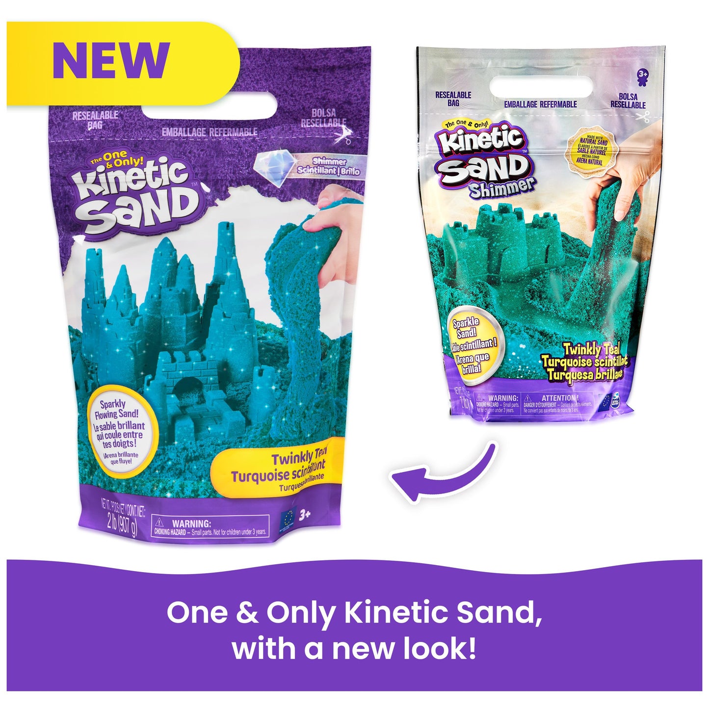 Kinetic Sand Twinkly Teal 2lb Bag - All-Natural Shimmering Play Sand for Kids, Ideal for Squishing and Molding