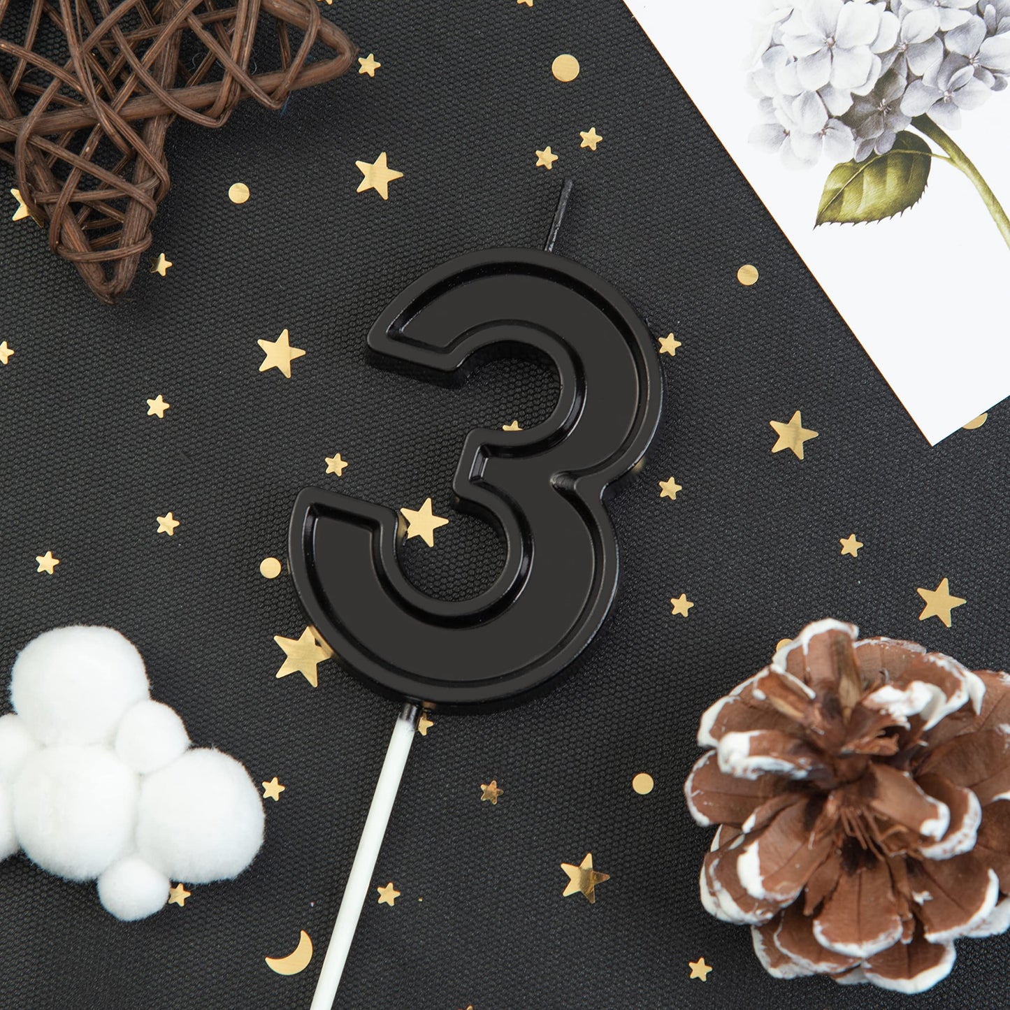 PHD CAKE 2.76 Inch Luxe Black 3 Number Birthday Candles, Black Number Candles, Cake Number Candles, Party Celebration