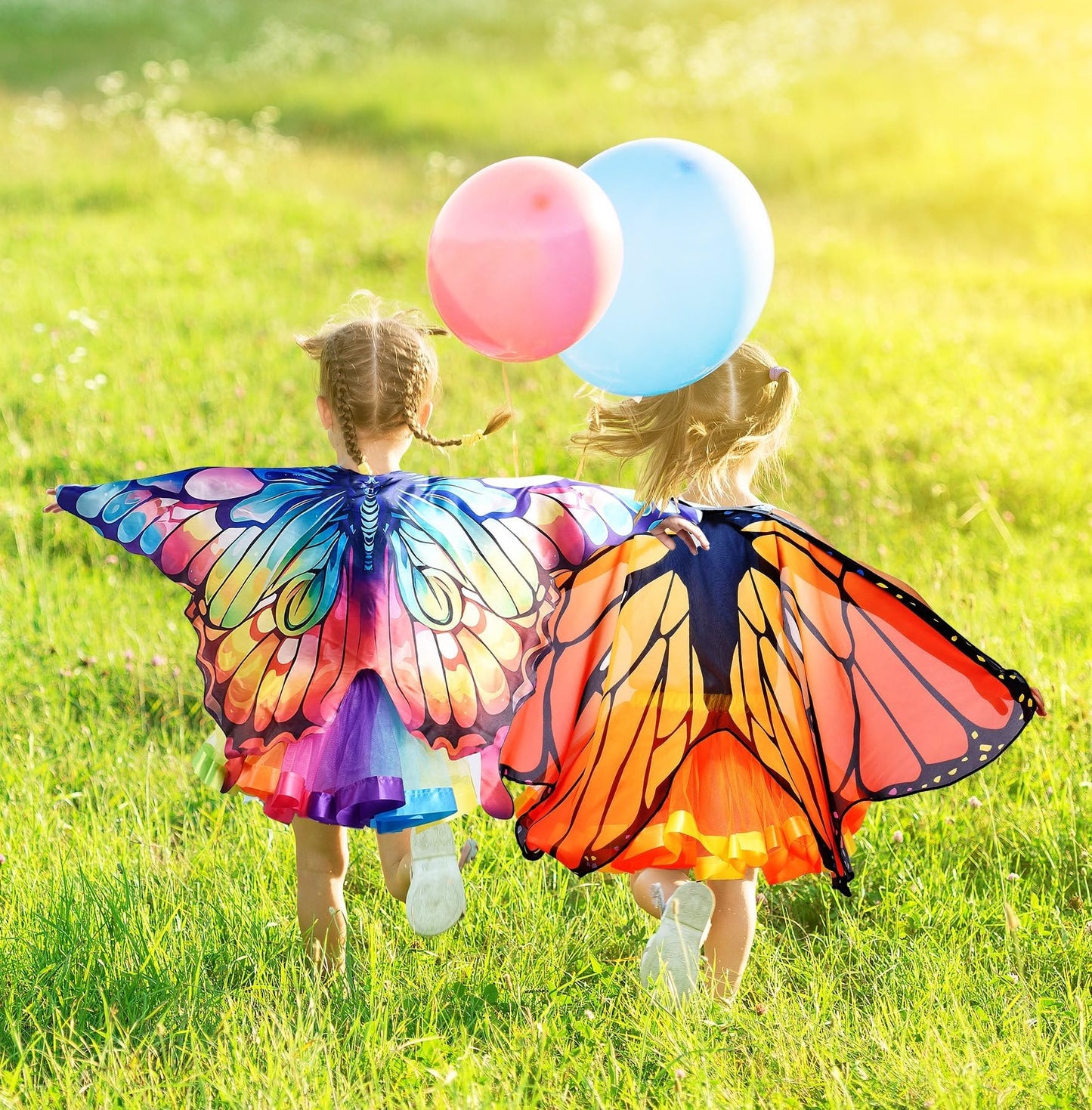 Aimeiar Kids Butterfly Costumes for girls Toddler butterfly Wings Halloween Coustume for Girls 2024 & Rainbow Tutu Dress Up set