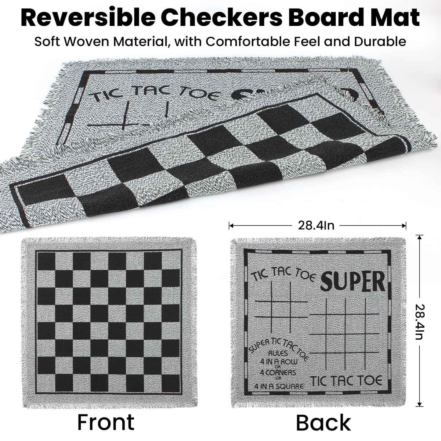 Giant 4 in 1 Chess Set Jumbo Chess & Giant Checkers & Large Tic Tac Toe  Giant Chess Board Game for Kids mature-themeds Including 2 Extra Queen Large Checkers Rug Game Mat  Indoor Outdoor Games Camping Party