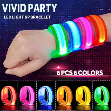 GIFTINBOX 12/6 PCS LED Light Up Bracelets for Kids Adults, LED Glow Flashing Arm Wrist Bands, Glow in The Dark Party Supplies fo