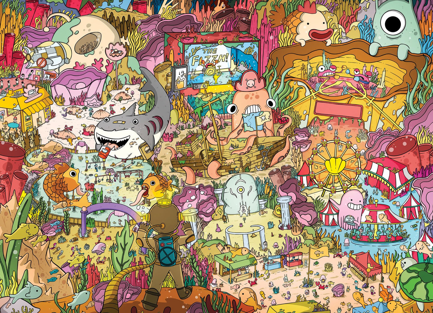 Cross & Glory - Seamonster Shenanigans - 1000 Piece Jigsaw Puzzle For Adults & Kids 12+ | Colorful Underwater Scene With Whimsical Sea Creatures | Family Fun