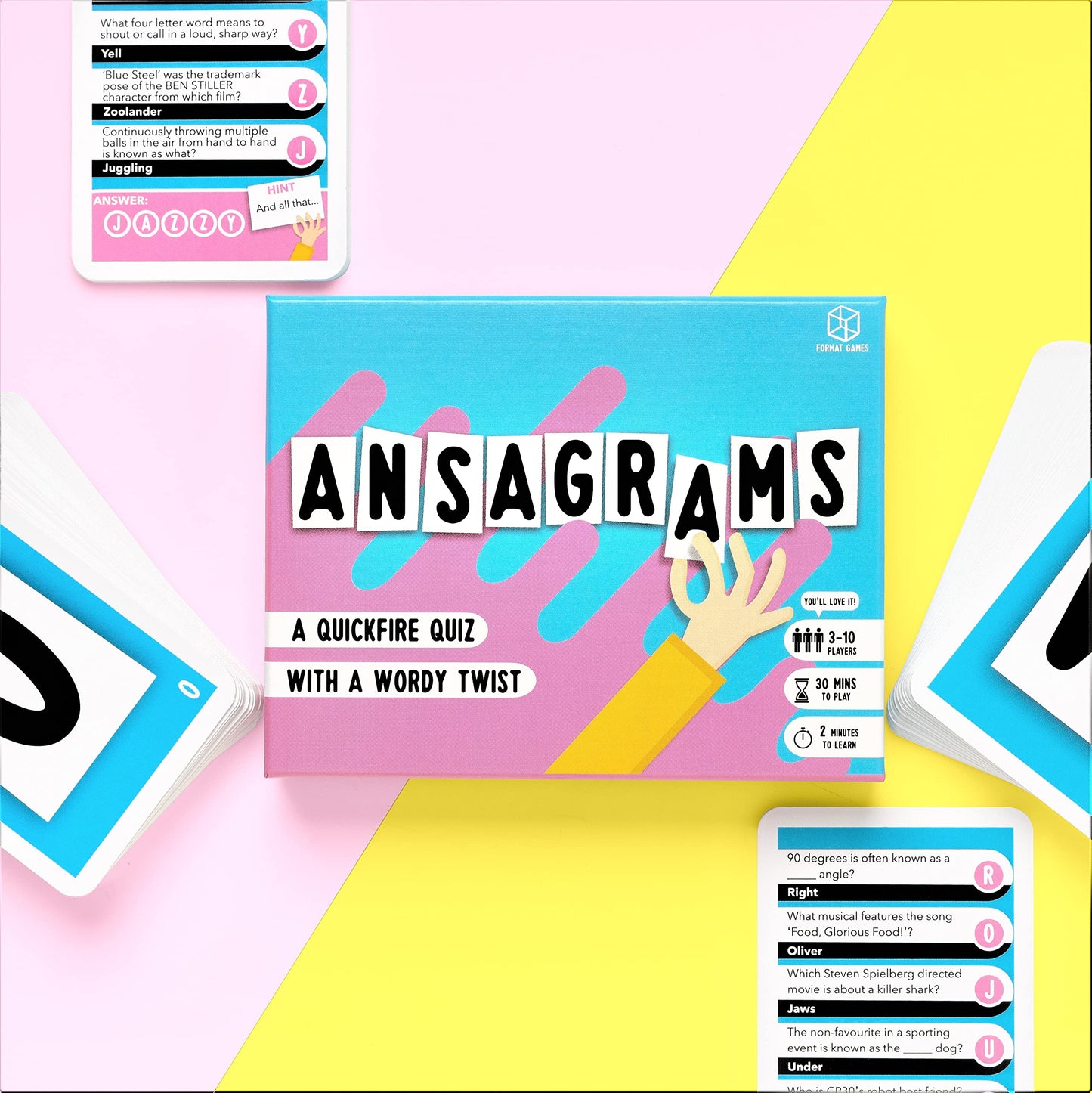 Format Games Ansagrams Party Game Travel Edition - Quick Wordy Quiz Fun! Fast-Paced Trivia Card Game, Fun Family Game For Kids & Adults, Ages 12+, 3-10 Players, 30 Minute Playtime, Made