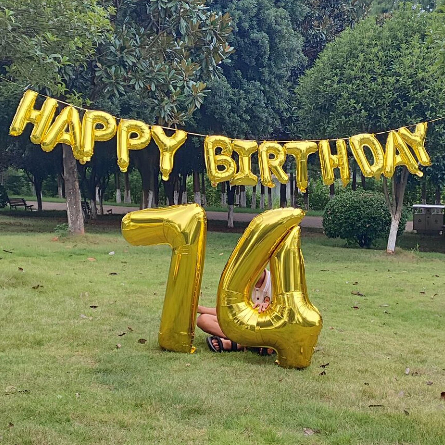 SHUNTAI Gold Jumbo Number 74 Balloons, 40 Inch Foil Mylar, Happy Birthday Decorations for 74th Theme Party