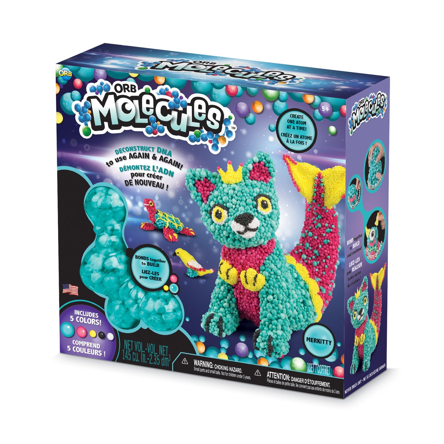 The Orb Factory Orbmolecules Merkitty Never Dries Compound, Aqua/Pink/Yellow, 9.44' X 3.44' X 8.44'-Packaging May Vary