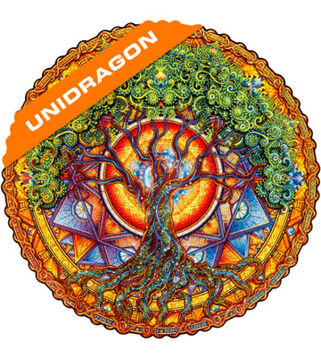 Unidragon Original Wooden Jigsaw Puzzles - Mandala Tree Of Life, 350 Pcs, King Size 13'X13', Beautiful Gift Package, Unique Shape Best Gift For Adults And Kids