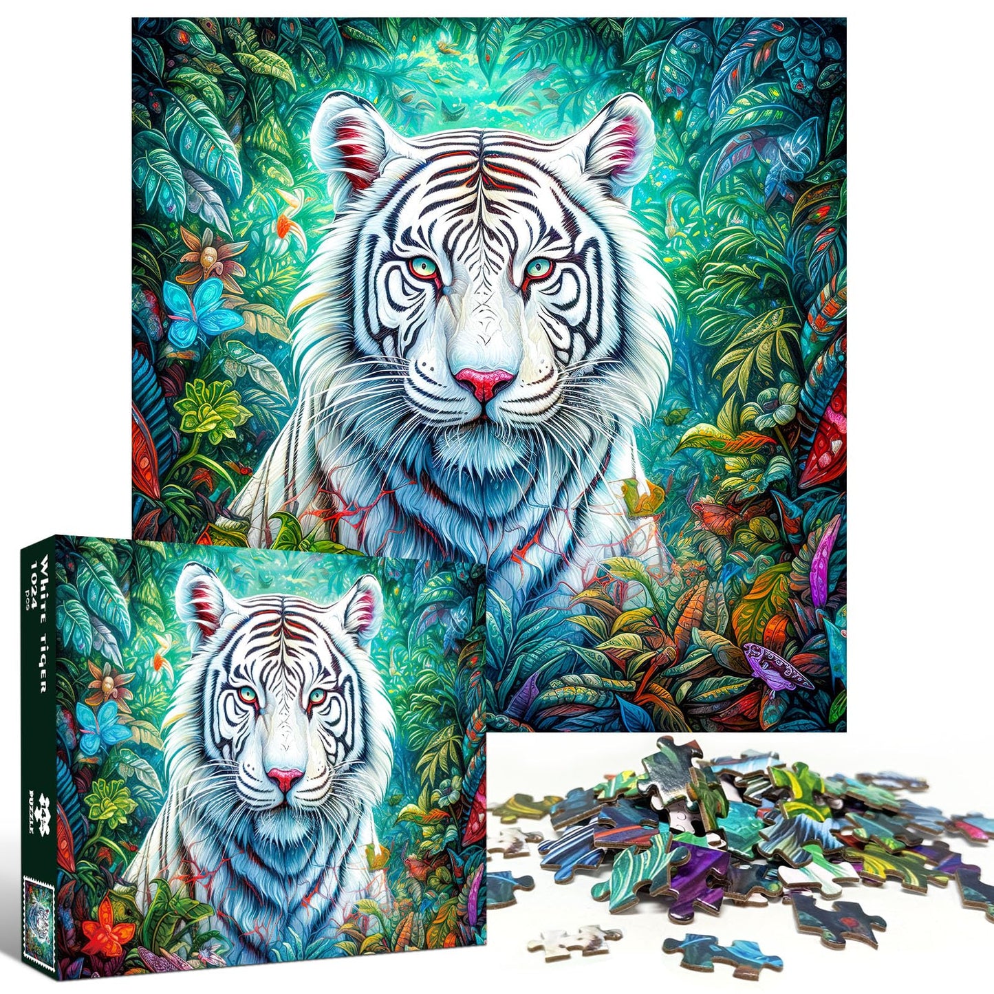 Tangmosaic Puzzle For Adults 1024 Pieces, Challenging Night Game With Tiger And Flowers, Impossible Jigsaw Interlock Perfectly N