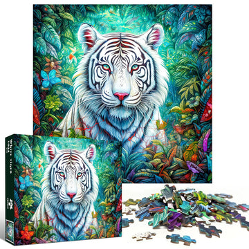 Tangmosaic Puzzle For Adults 1024 Pieces, Challenging Night Game With Tiger And Flowers, Impossible Jigsaw Interlock Perfectly N