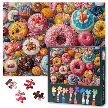 1000 Piece Dessert Jigsaw Puzzle for mature-themeds - Colorful Donut & Sweet  Art with enhanced Puzzle Board  Challenging Foodie Theme Puzzles for mature-themeds  27.5x19.7 Inches