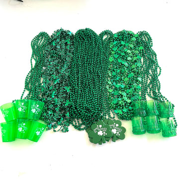 GZYSSL 72 Pcs St. Patrick's Day Bead Necklaces Bulk Green St. Patrick's Shot Glass Bead Necklaces St. Patrick's Clover Beads Dec