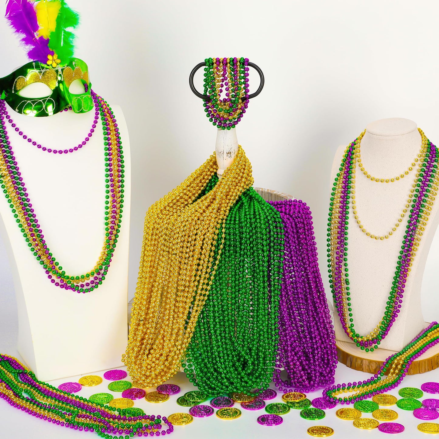 120PCS Mardi Gras Beads, 33'' Beaded Necklace, Purple Gold Green Mardi Gras Accessories, Party Costume Necklaces Parade Throws W
