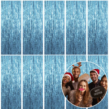10 Pack Foil Curtain Backdrop Blue Metallic Tinsel Foil Fringe Curtains Photo Booth Props for Birthday Wedding Engagement Baby S