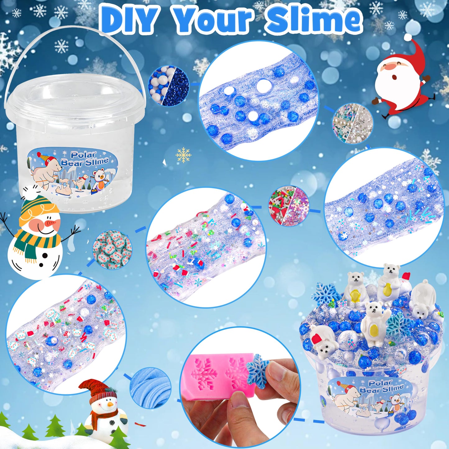 Lawoho 300Ml Polar Bear Slime With Clay, Clear Slime Kit For Girls Ages 8-12 With 10 Packs Slime Add Ins, Slime For Kids Party Favors, Kids Slime Birthday Halloween Christmas Easter Slime Making Kit
