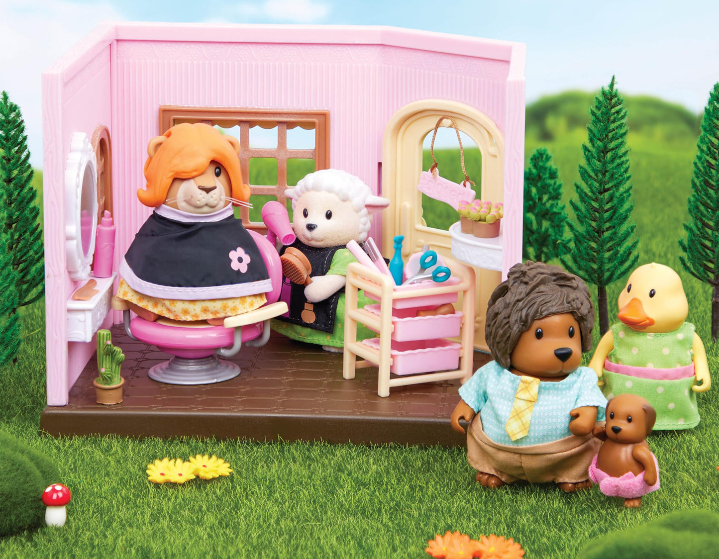 Li'L Woodzeez Lil Woodzeez – Animal Figurine Playset – Toy Hair Salon – Barbershop With Furniture – Storybook Included – 3 Years +