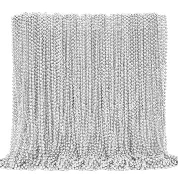 144Pcs Bead Necklace, Silver Christmas Mardi Gras Beads Stuff Party Favors, 33'' Xmas Necklaces Costume Bulk, Festival Events Pa