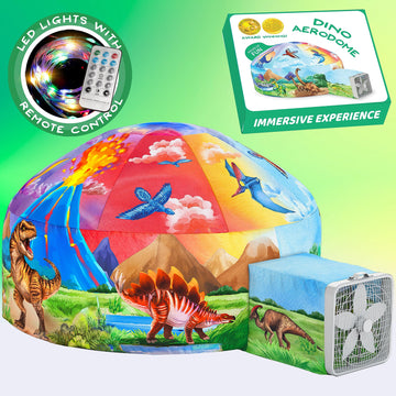 W&O Dino Aerodome With Led Lights - Inflatable Jurassic Fort For Kids Aged 3-12, Inflates In Seconds Creating An Immersive Dinosaur Experience (Fan Not Included)