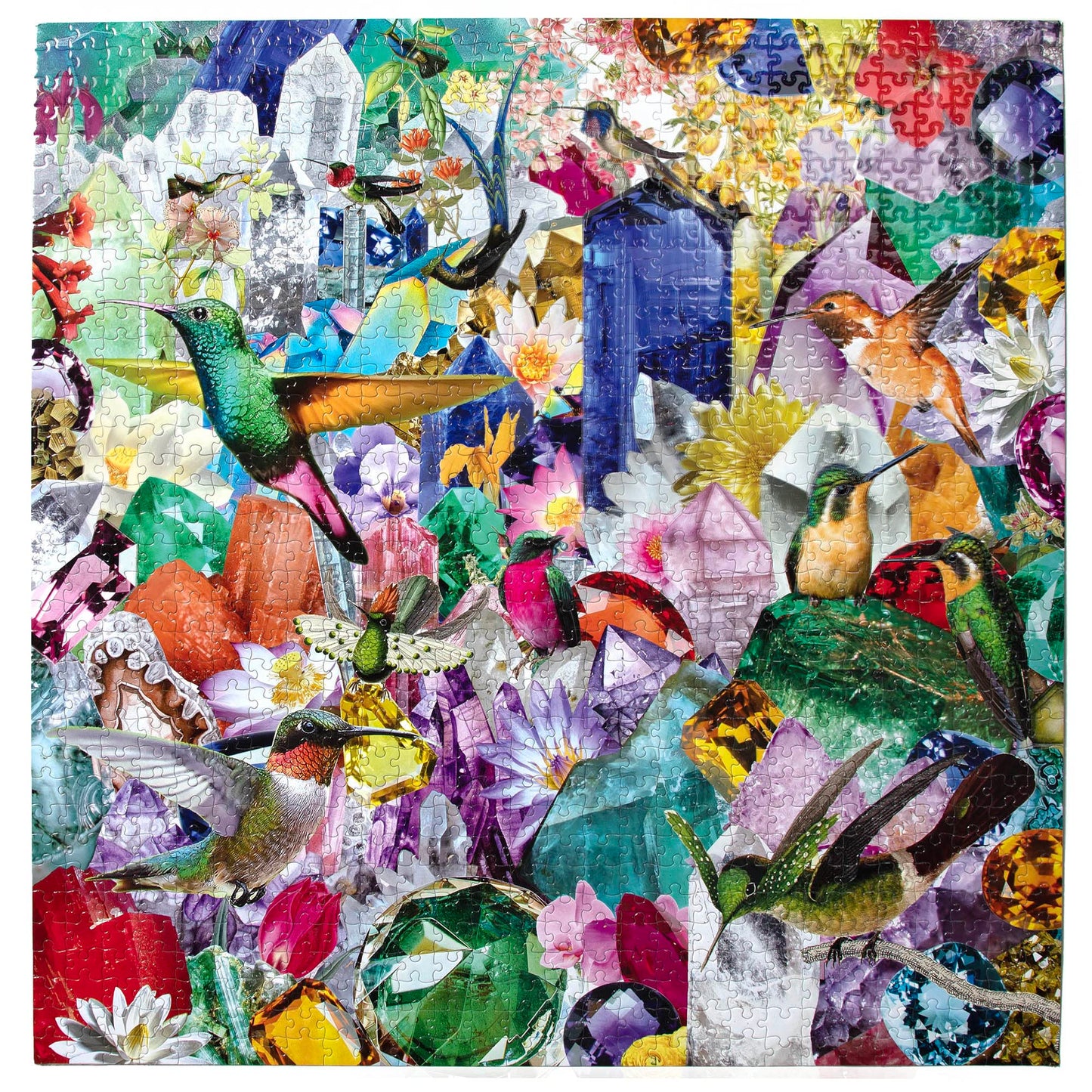 eeBoo: Piece and Love Hummingbirds and Gems 1000 Piece Square mature-themed Jigsaw Puzzle  23 x 23 When Completed  Sturdy Puzzle Pieces  for Ages 14 and up