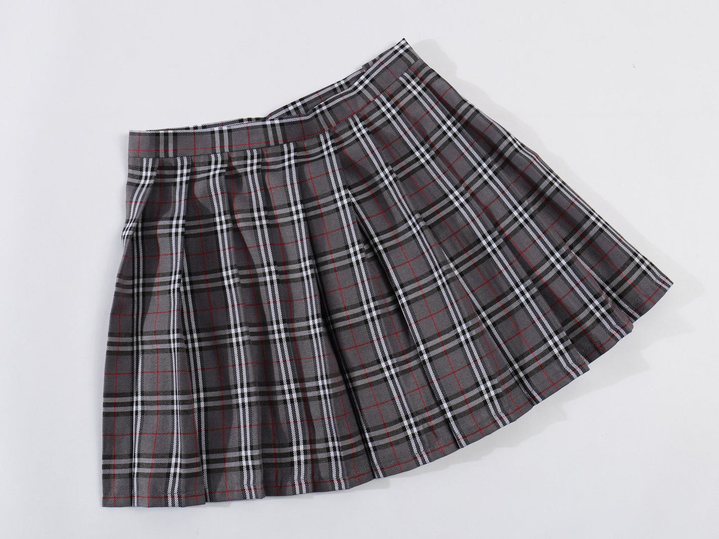 Girl'S School Uniform Plaid Pleated Costumes Skirts (M, Grey Mixed White)