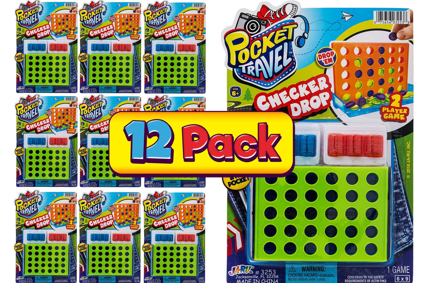 JA-RU Mini Connect Travel Game Board (12 Toys) Family Board Games for Kids. Original Pocket Travel Size Games. Fun Indoor & Outd