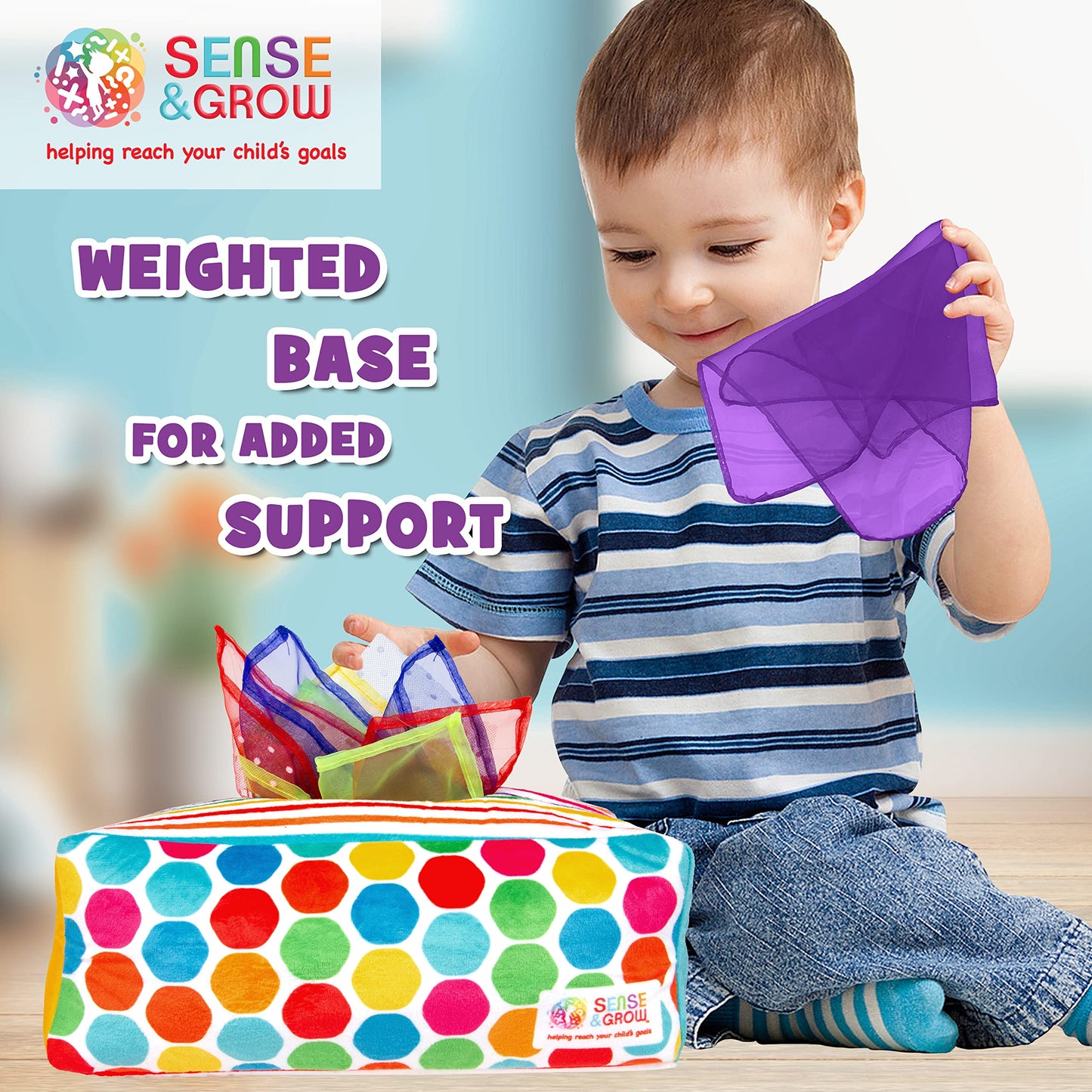 Sensory Pull Along Baby Tissue Box - Montessori Toy For 6-12 Months+