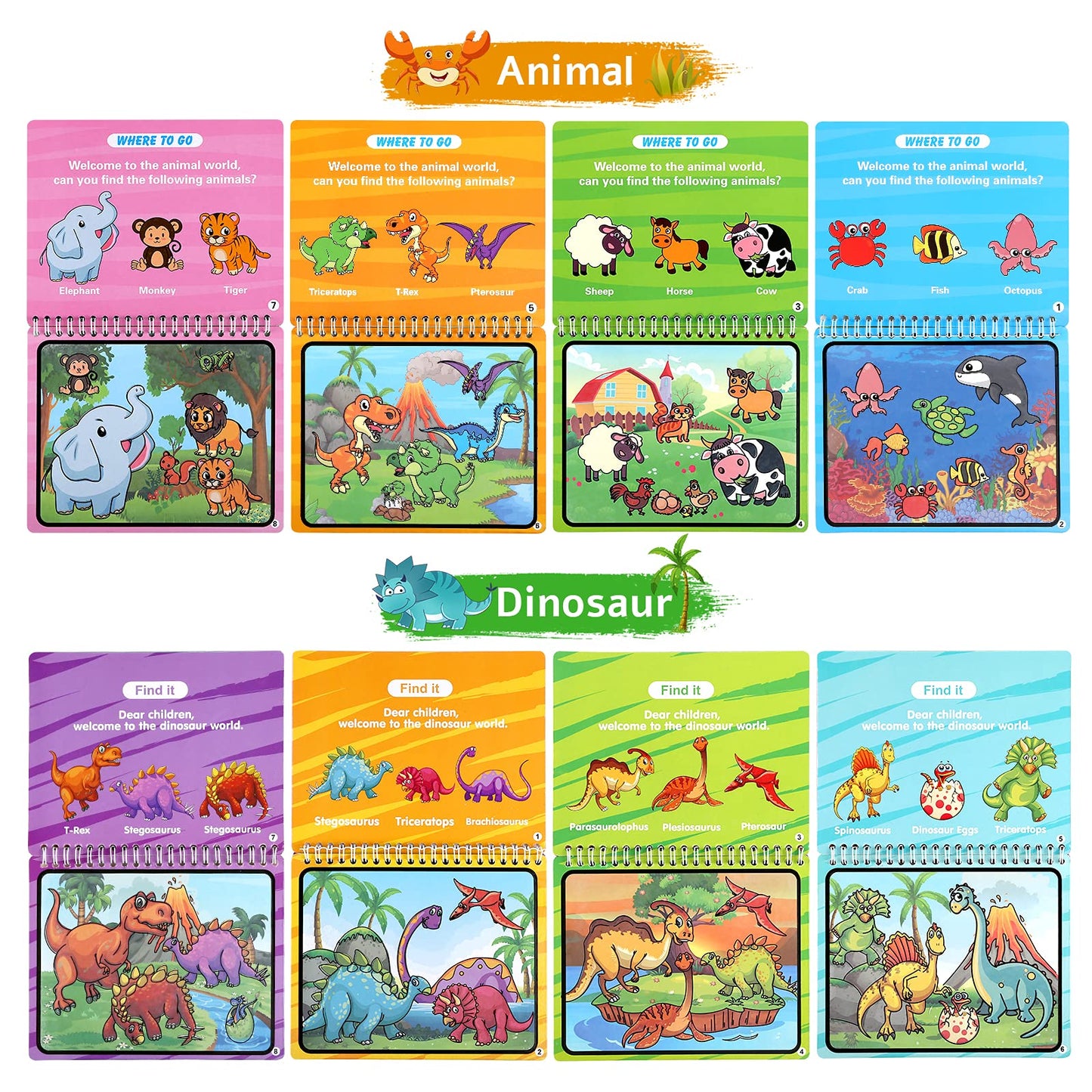 Kesote 2 Pack Water Coloring Book for Kids Toddlers with 2 Water Pens - Reusable Road Trip Toys Water Drawing Painting Books Tod