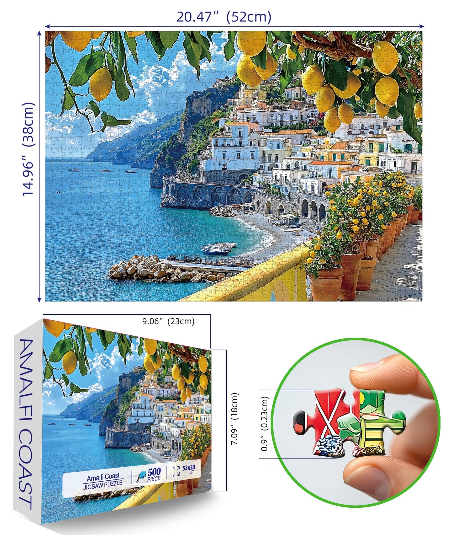 MINIWAN 500 Piece Amalfi Coast Puzzle  enhanced Jigsaw Puzzle for mature-themeds  Rustic Style  21 x 15 Inches