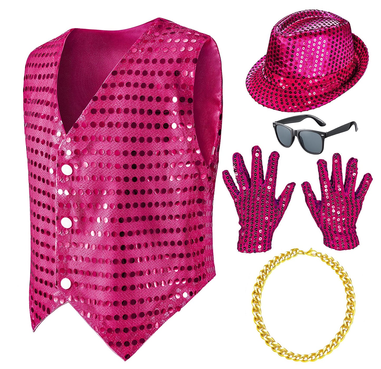 Kids Dance Hip Hop Jazz Costume Boys Sequin Vest Hat Sunglasses Set For Dance Party 7-8 Years Rose