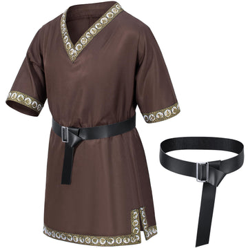 Kids Medieval Costume Boys Viking Tunic Knight Warrior Renaissance Shirts With Belt 4-6T Brown