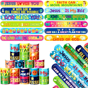 Jenaai 120 Pcs Christian Slap Bracelets Religious Party Favors Bible Verses Bracelets Bulk Jesus Loves You Christian Crafts Sund