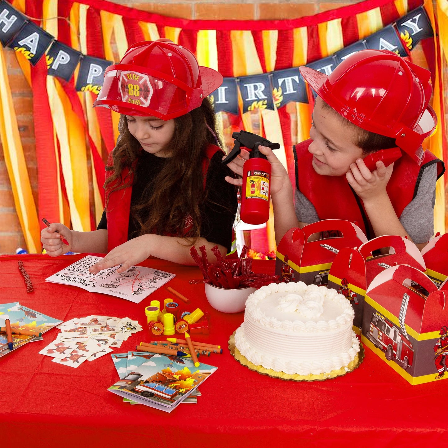 Tigerdoe Fireman Costume - Construction Costume - Occupation Costume (Red Fireman Hat And Vest)