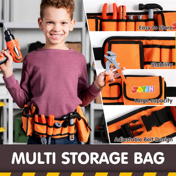 JOYIN 19Pcs Kids Tool Set, Pretend Play Toddler Power Toy Tool with Construction Tool Belt & Electronic Toy Drill for Boy Girl B