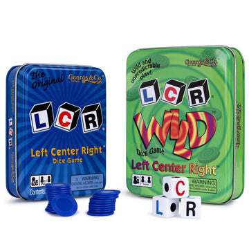 George & Company LLC LCR (Left Right Center) in Blue & Dice Game in Green Tin Gift Set Bundle - 2 Pack