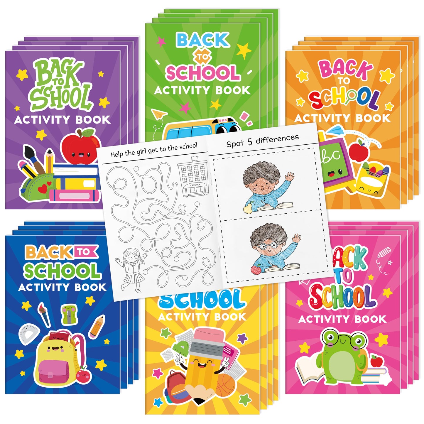 Back to School Activity Books for Kids - 24Pcs First Day of School Mini Games Coloring Book Set Bulk Mazes Word Search Word Scra
