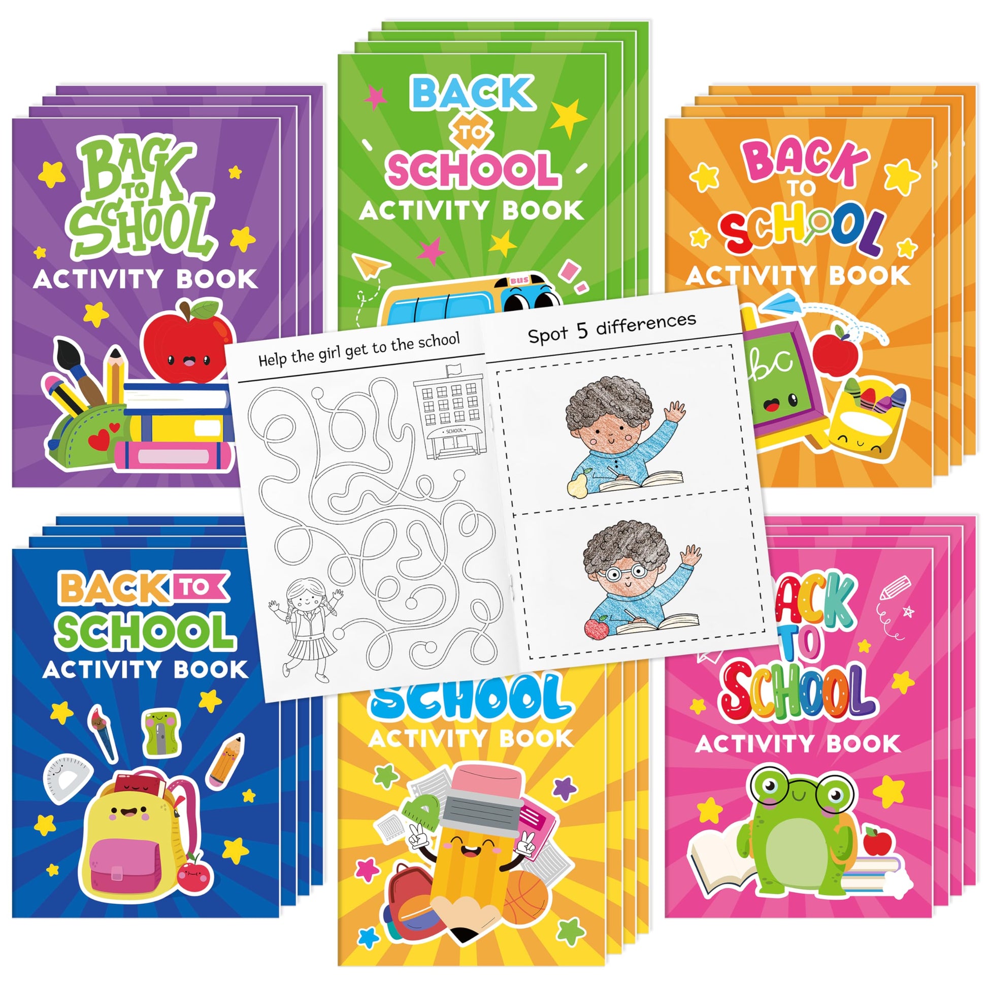 Back to School Activity Books for Kids - 24Pcs First Day of School Mini Games Coloring Book Set Bulk Mazes Word Search Word Scra