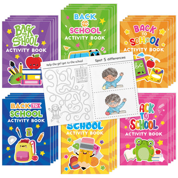 Back to School Activity Books for Kids - 24Pcs First Day of School Mini Games Coloring Book Set Bulk Mazes Word Search Word Scra