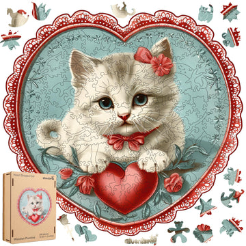 Wooden Puzzle For Adults - 3D Vision Effect Heart Cat Wooden Puzzle 500 Pcs Unique Shape Advanced Wooden Jigsaw Puzzle, Wood Puz